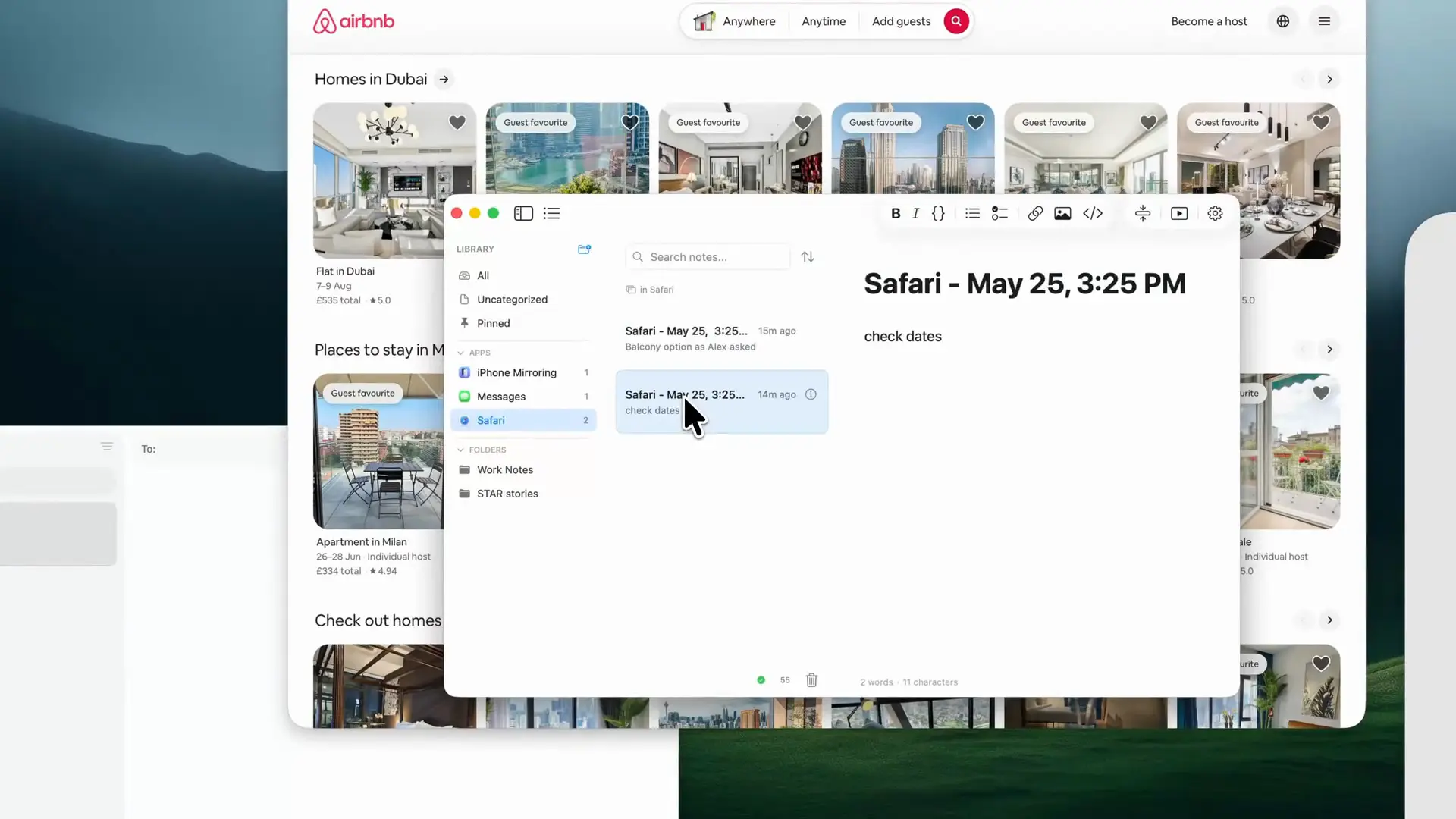 Frame from the Lucid Notes demo video showing App-Contextual Notes